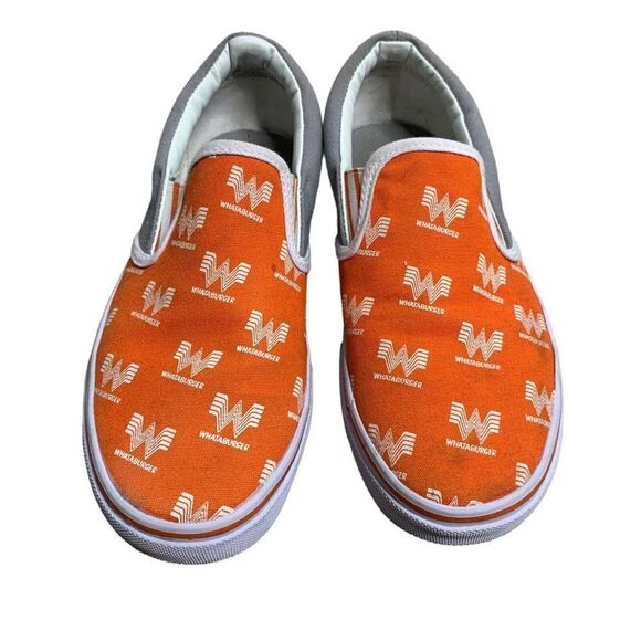 Whataburger Slip On Sneakers Casual Shoes 5 Orange Canvas Fast Food Flying W - Picture 3 of 9